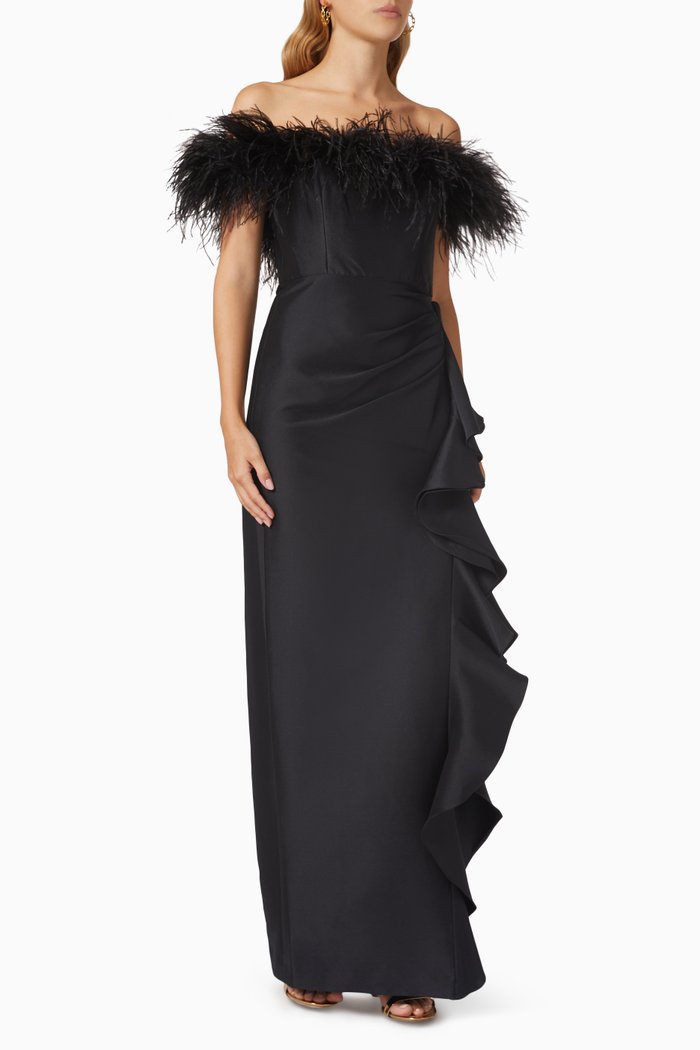 

Ostrich Feather Gown in Mikado, Black