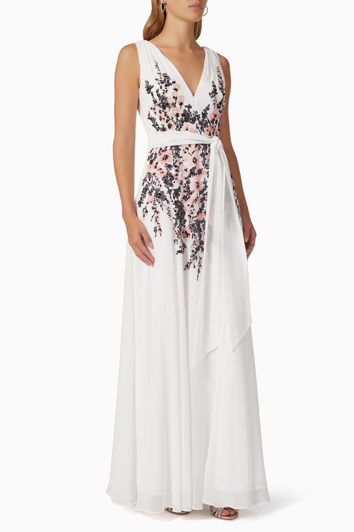 

Fit & Flare Floral Gown in Georgette, Neutral