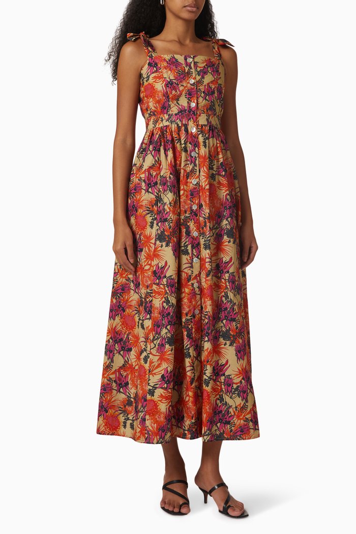 

Dusty Maxi Dress in Organic Cotton Poplin, Orange