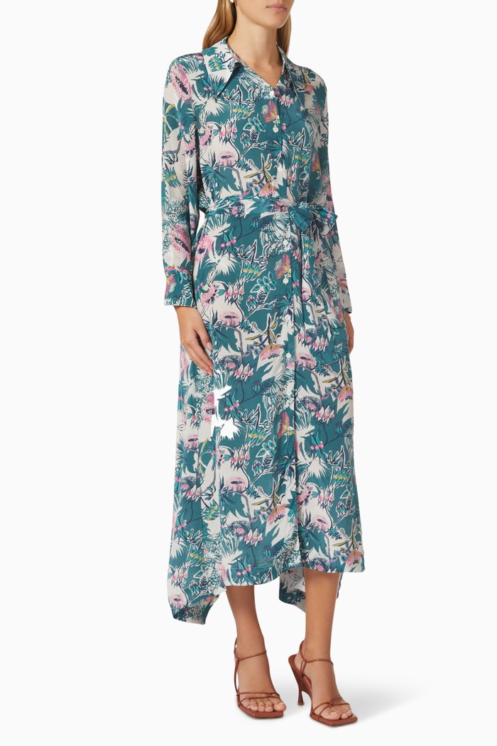 

Ella Midi Shirt Dress in Crepe de Chine, Green