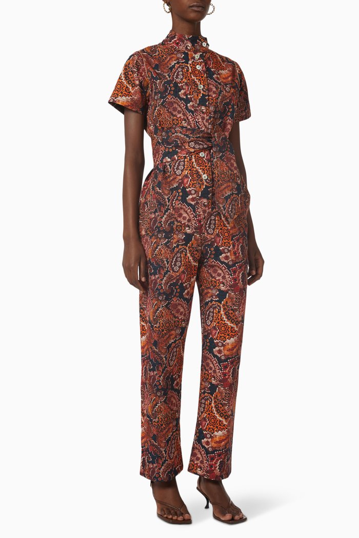 

Aida Printed Jumpsuit in Cotton, Brown