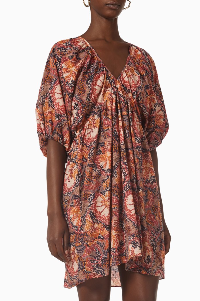 

Olivia Printed Dress in Cotton, Brown