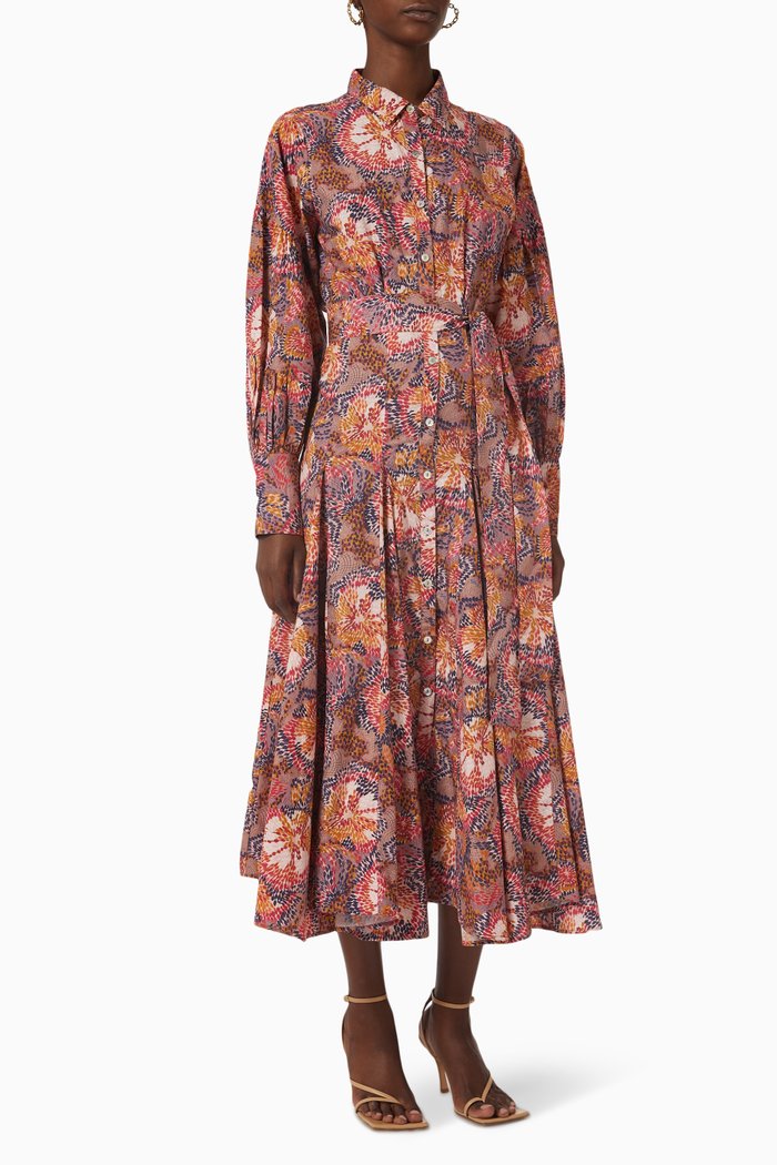 

Maria Printed Dress in Organic Cotton, Brown