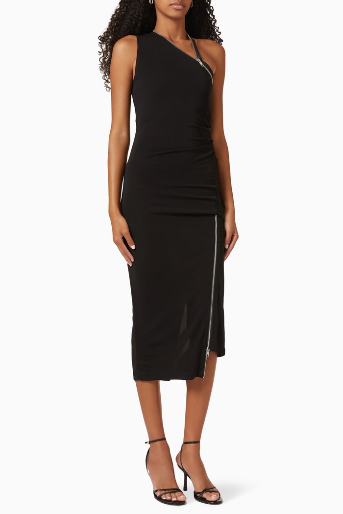 

Asymmetric Zip Dress, Black