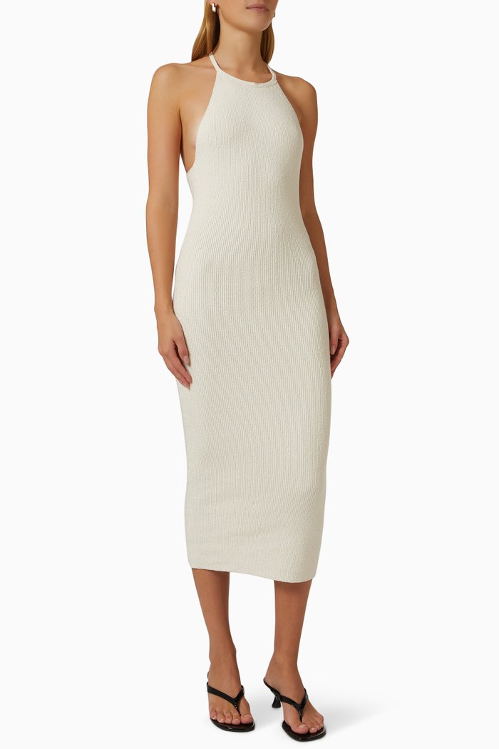 

Bead Midi Dress in Ribbed Cotton, White