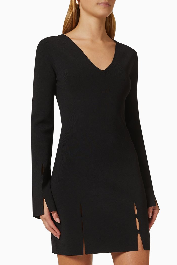 

Slit Mini Dress in Rib Knit Viscose, Black