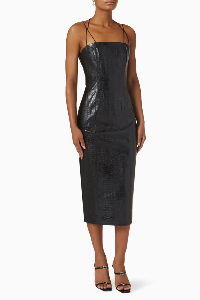 

Tiffany Dress in Faux Leather, Black