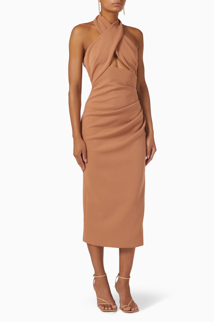 

Dion Dress in Bonded Crepe, Brown