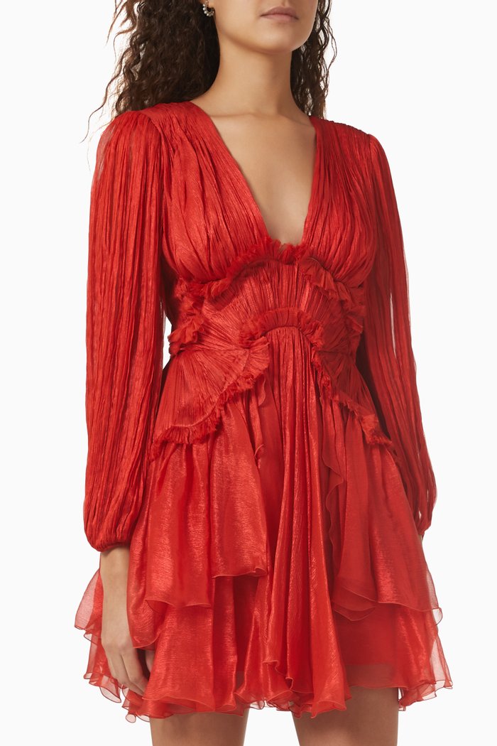 Evie Mini Dress in Silk, Red