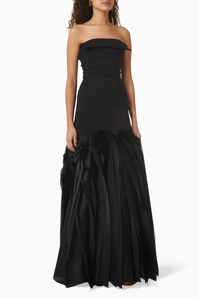 Isabel Strapless Gown in Silk, Black