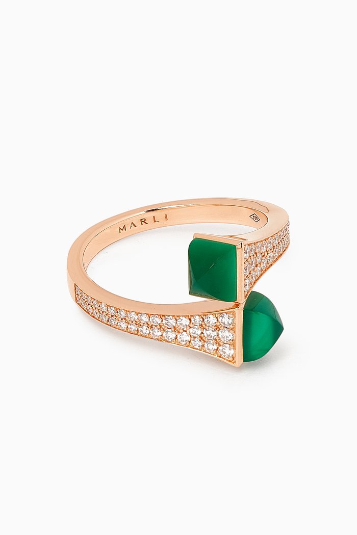 

Cleo Diamond & Green Agate Midi Ring in 18kt Rose Gold