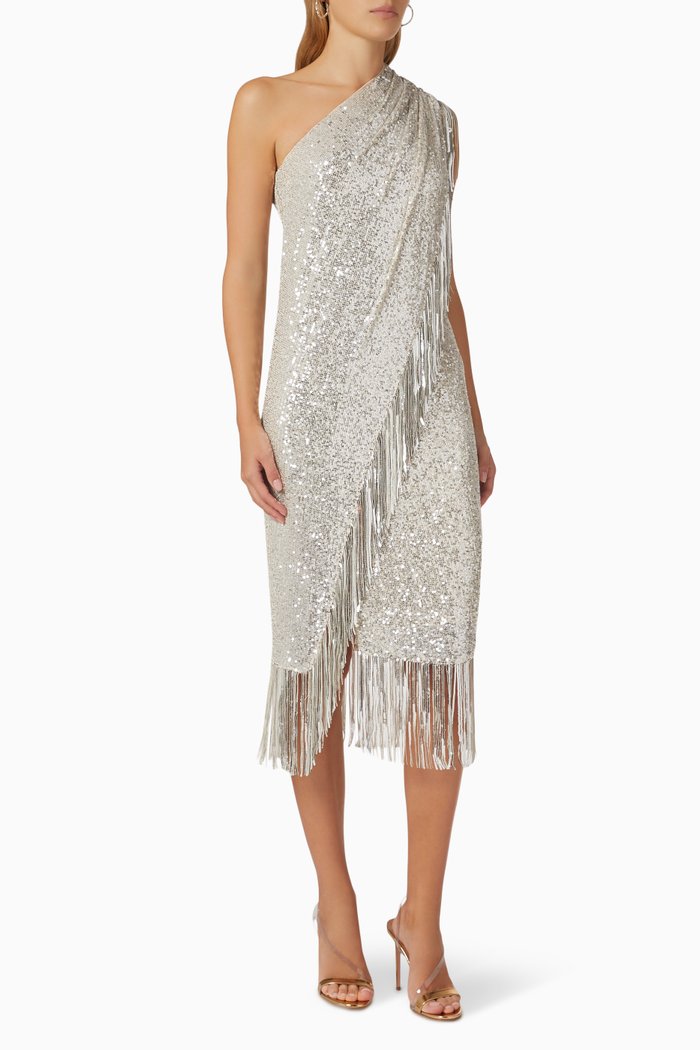 Sequin Fringe Dress, Silver