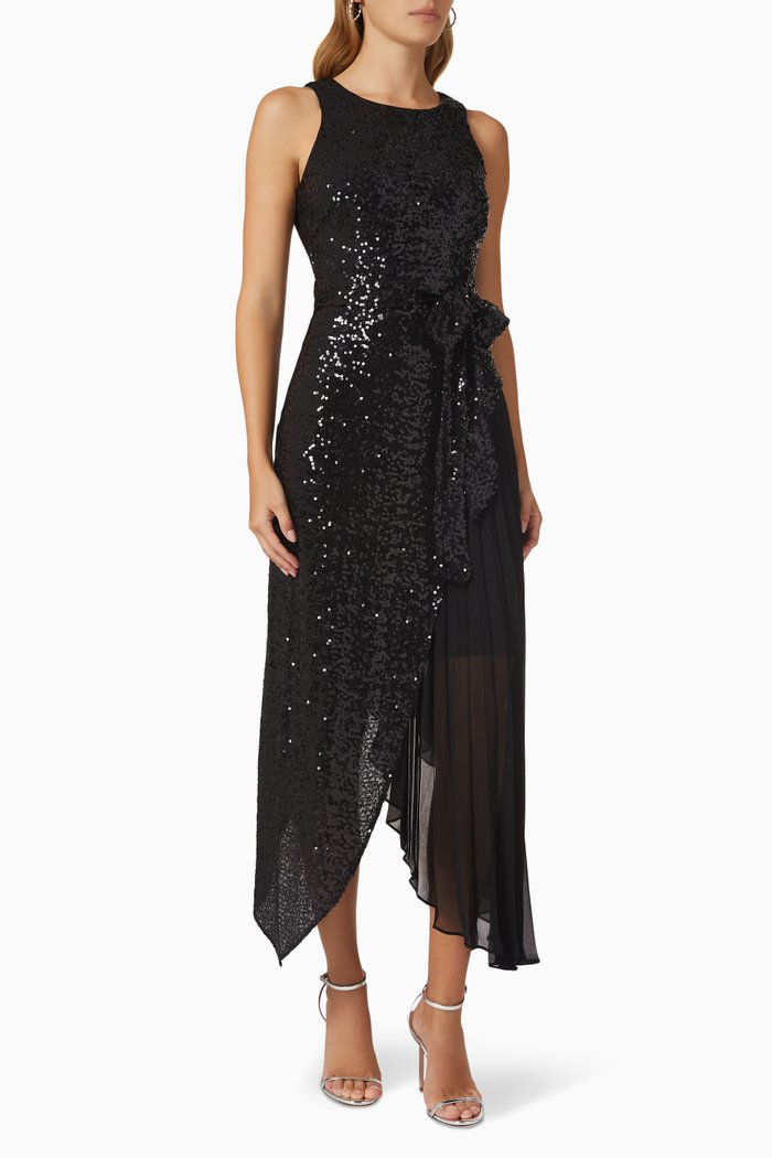 

Pleated Dress in Sequin, Black