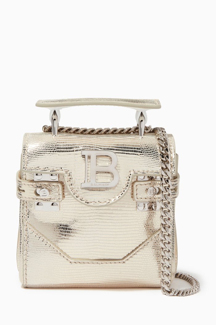 

B-Buzz Mini Bag in Lizard-embossed Metallic Leather, Gold