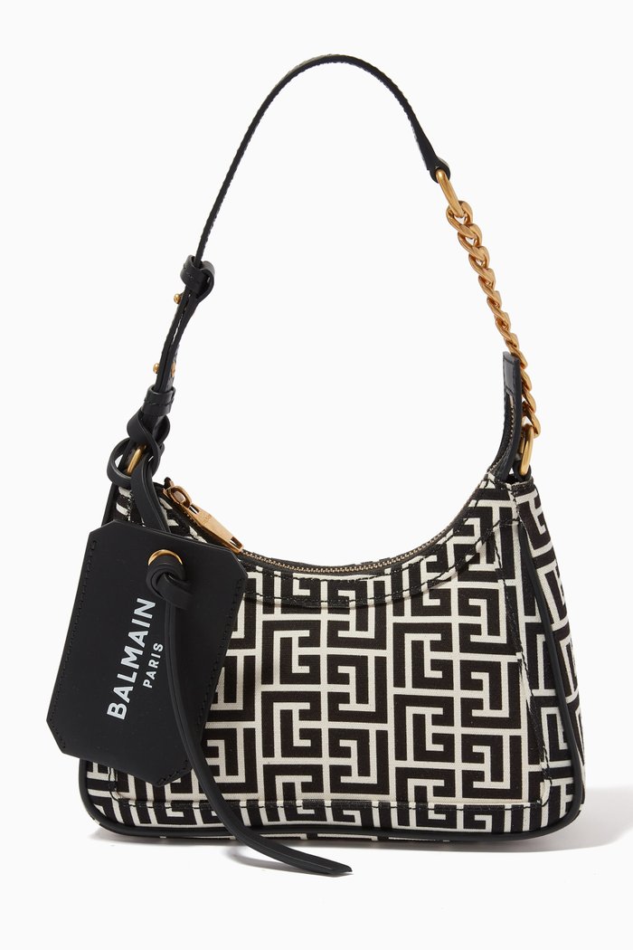 

B-Army Monogram Shoulder Bag in Canvas & Leather, Black