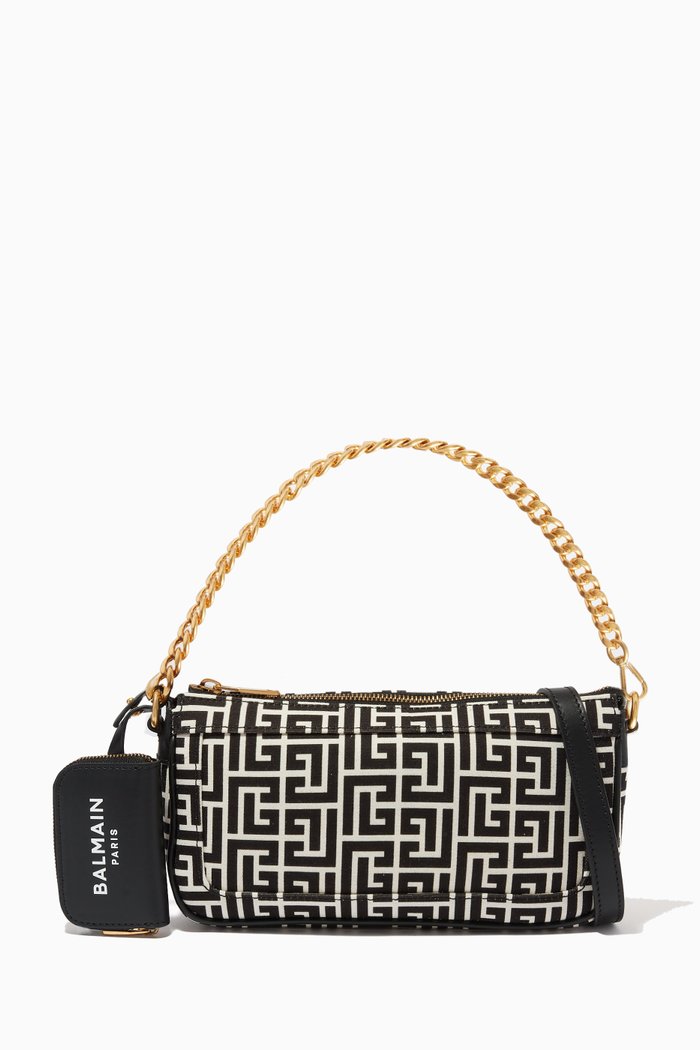 

B-Army Monogram Chain Pouch in Canvas & Leather, Black