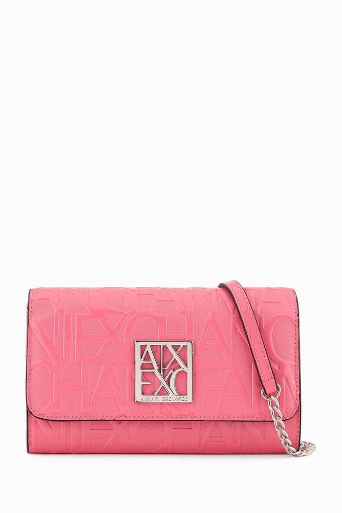 

AX Logo Chain Wallet in Faux Leather, Pink