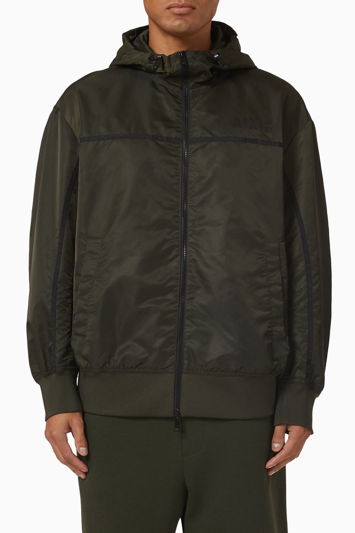 

Contrast Tape Bomber in Technical Fabric, Green