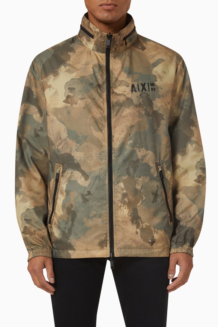 Camo Print Bomber in Technical Fabric, Multicolour