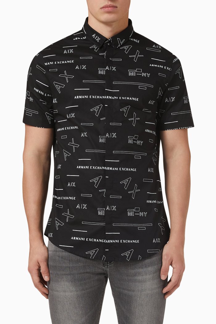 

Logo Print Shirt in Poplin, Black
