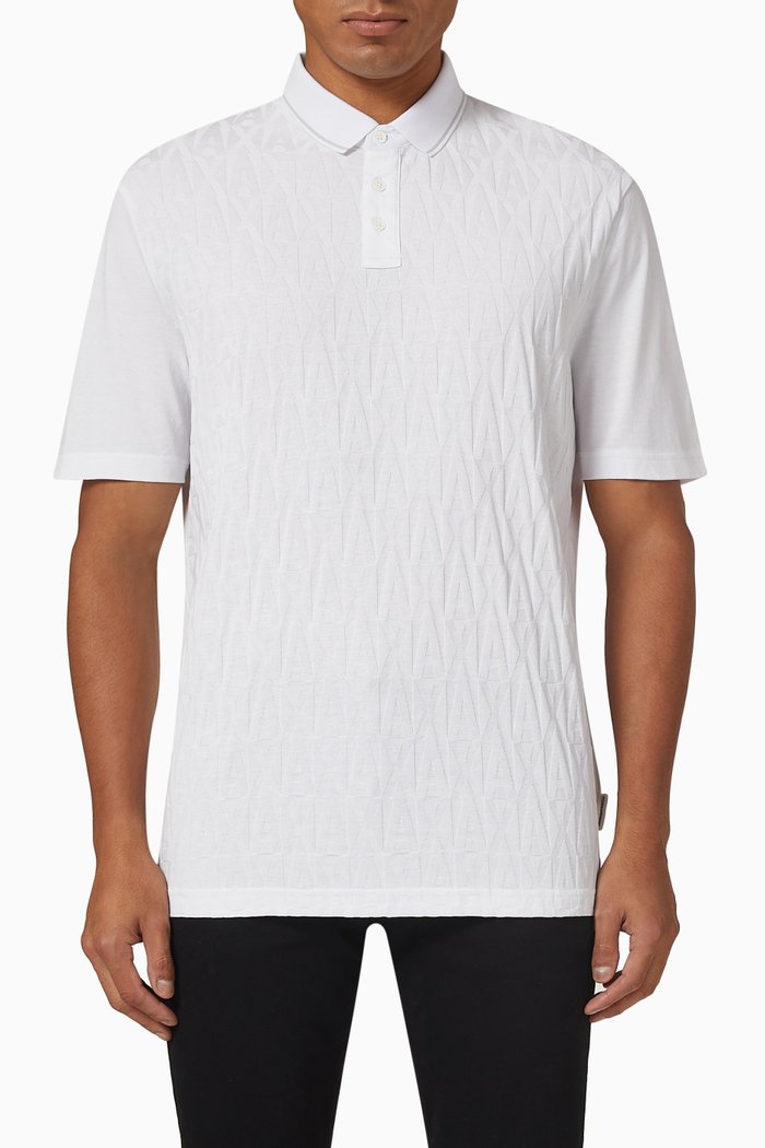 

Textured Polo in Jersey, White