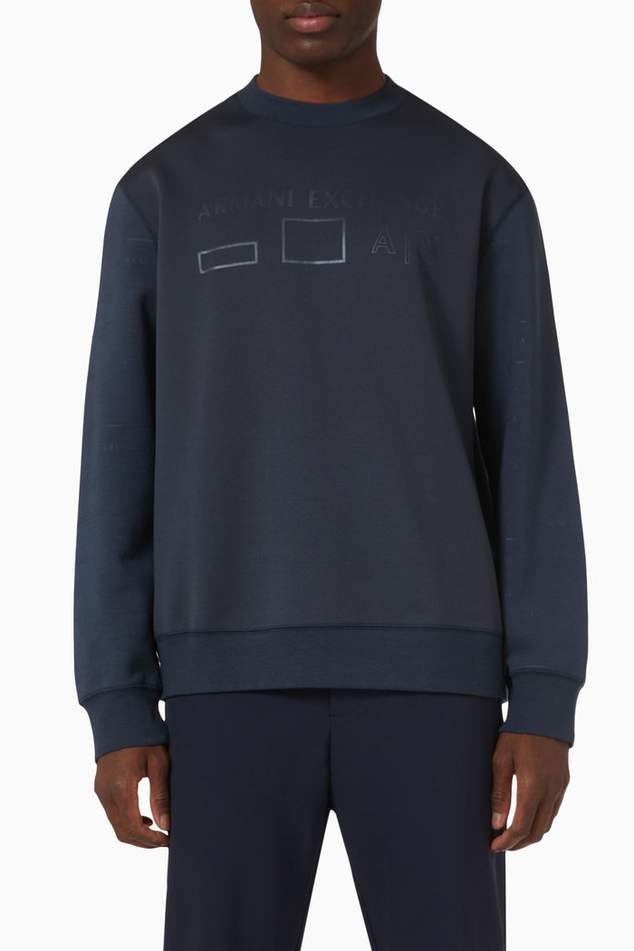 

Logo Print Sweatshirt in French Terry, Blue