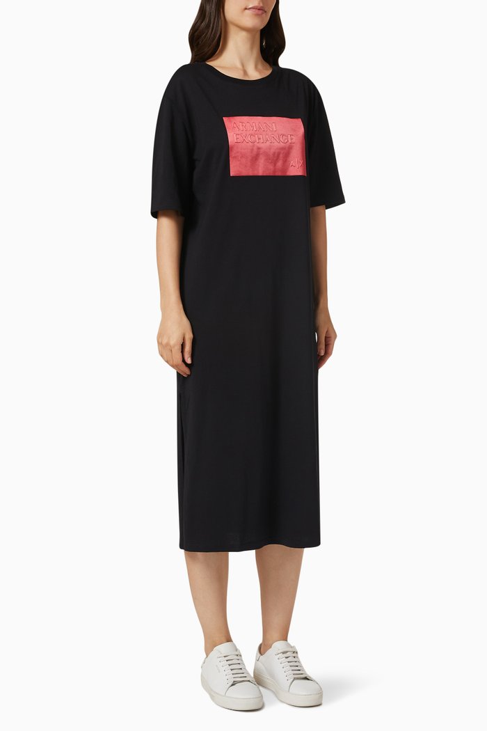 

Logo Patch Midi T-shirt Dress in Organic Cotton Jersey, Black