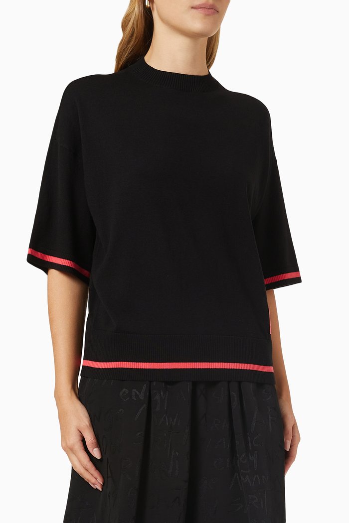 Contrast Tape Sweater, Black