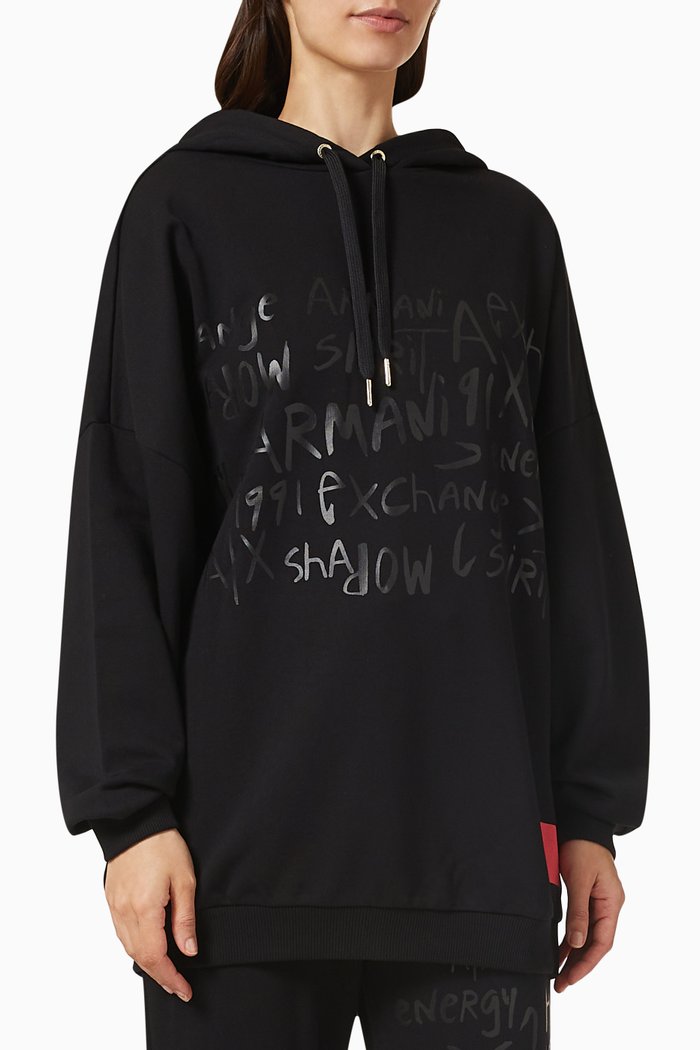 Logo Patch Hoodie in Cotton, Black