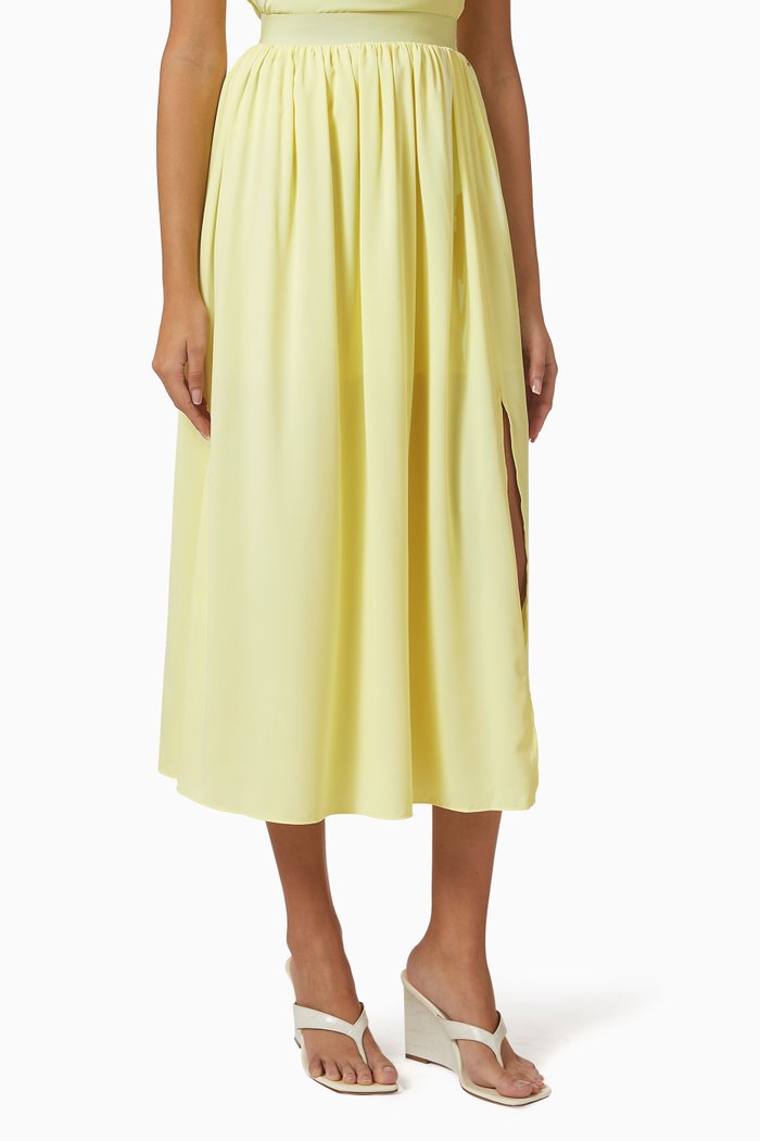 

Pleated High-waist Midi Skirt, Green
