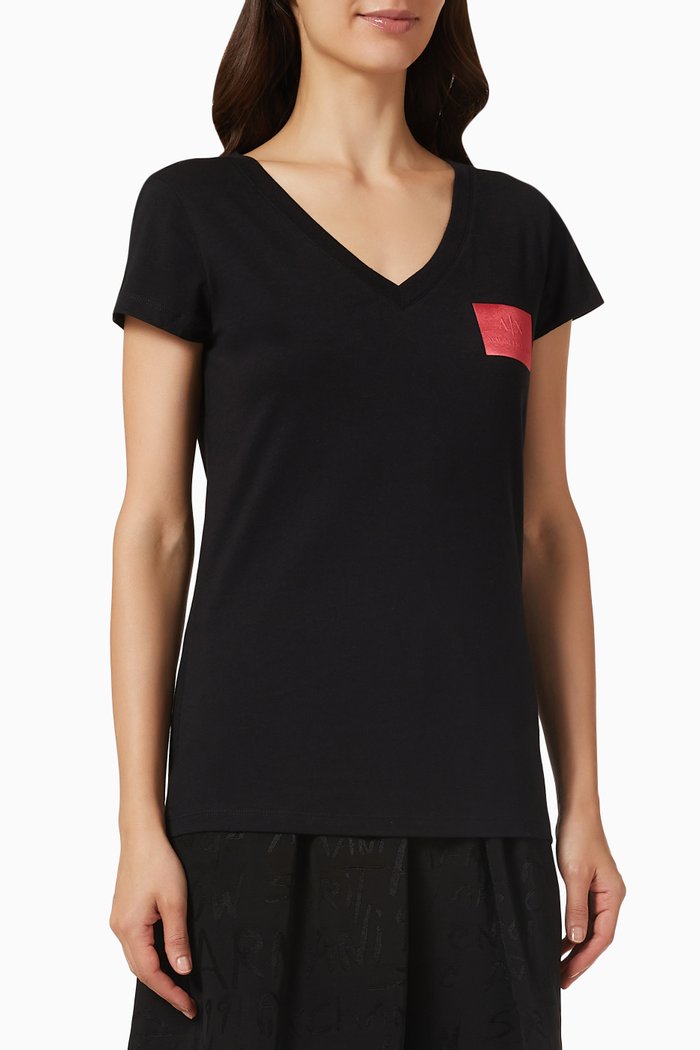 Logo Patch T-shirt in Organic Cotton Jersey, Black