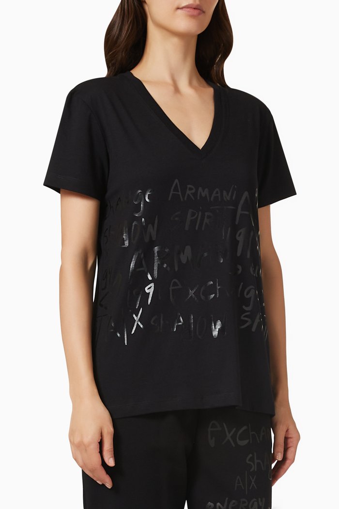 Logo Text & Contrast Patch T-shirt in Cotton Jersey, Black