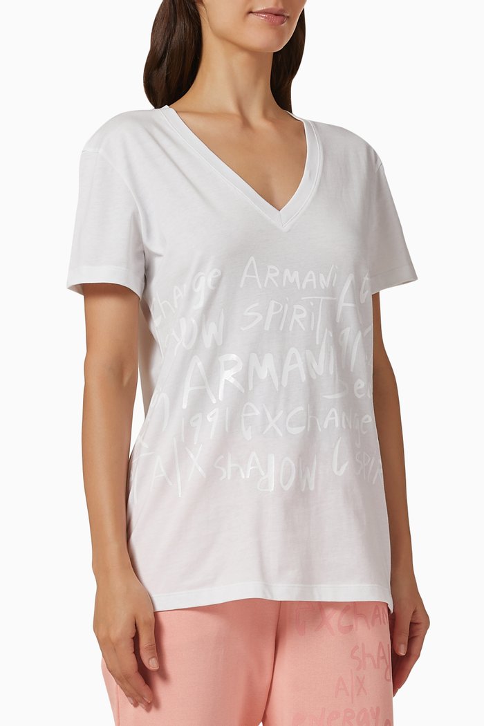 

Logo Text & Contrast Patch T-shirt in Cotton Jersey, White
