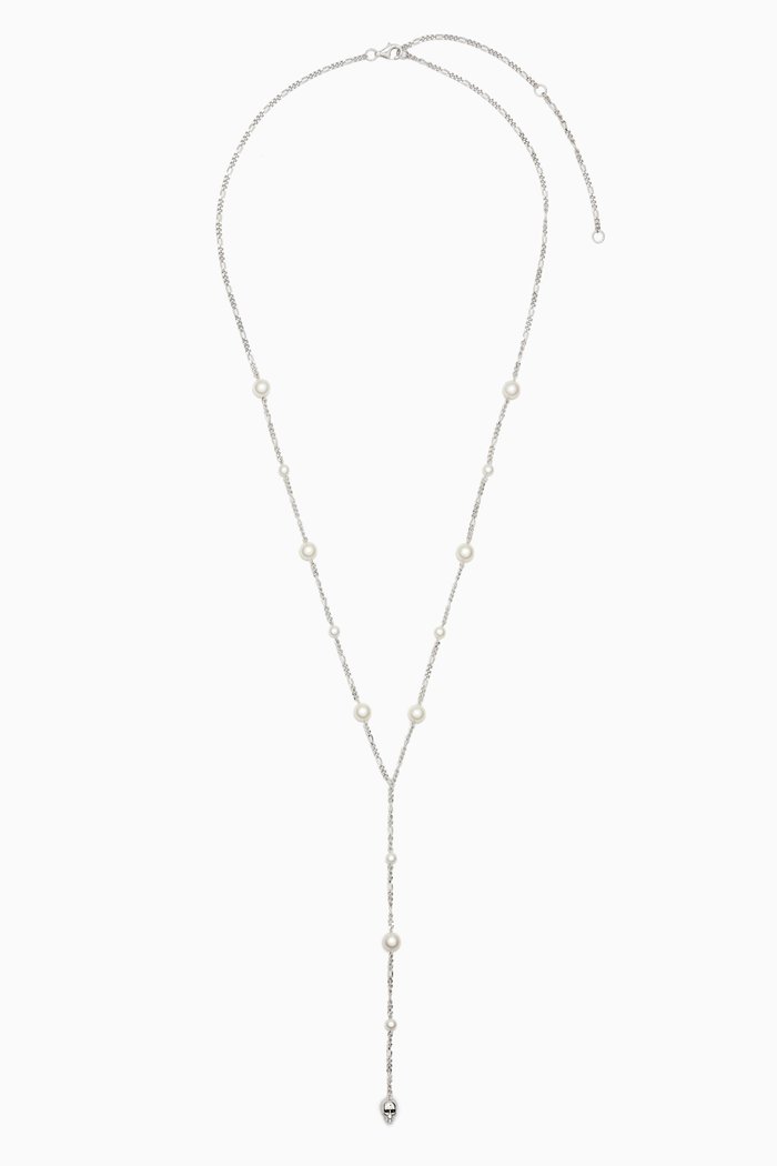 

Freshwater Pearl Lariat Necklace in 14k White Gold, Silver