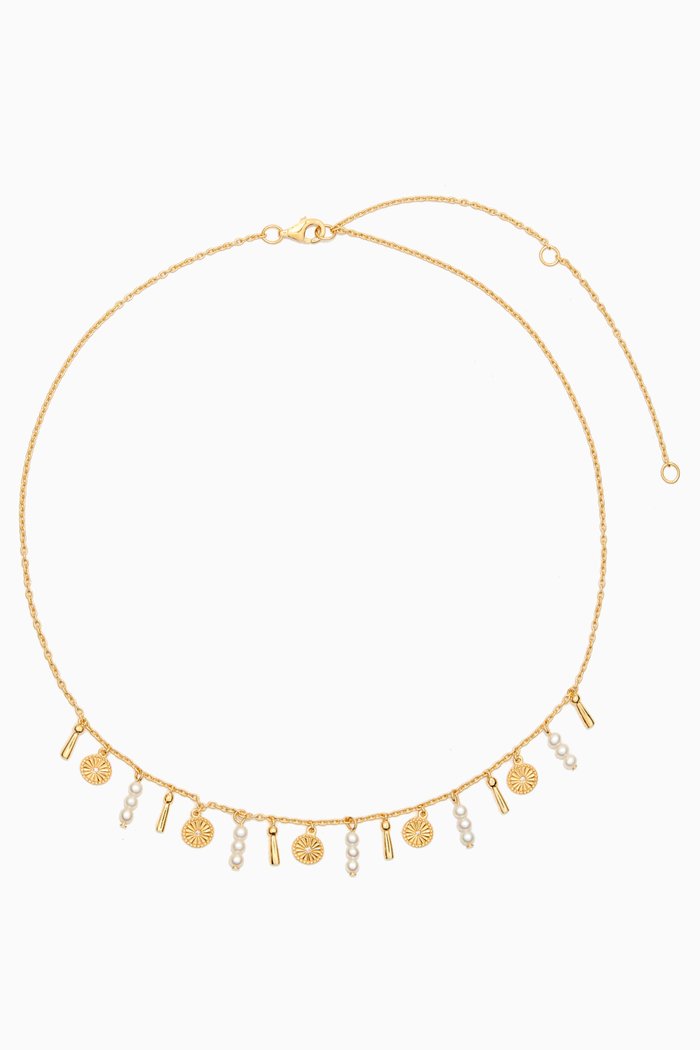 

Diamond & Freshwater Pearl Shaker Necklace in 14k Yellow Gold Vermeil