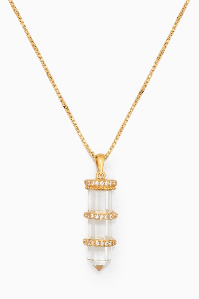 

Large Crystal Quartz Amulet Necklace in 14kt Yellow Gold Vermeil