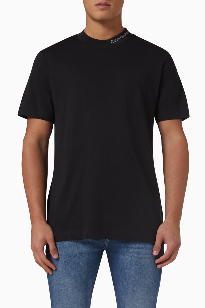 

Logo Collar T-shirt in Cotton Jersey, Black