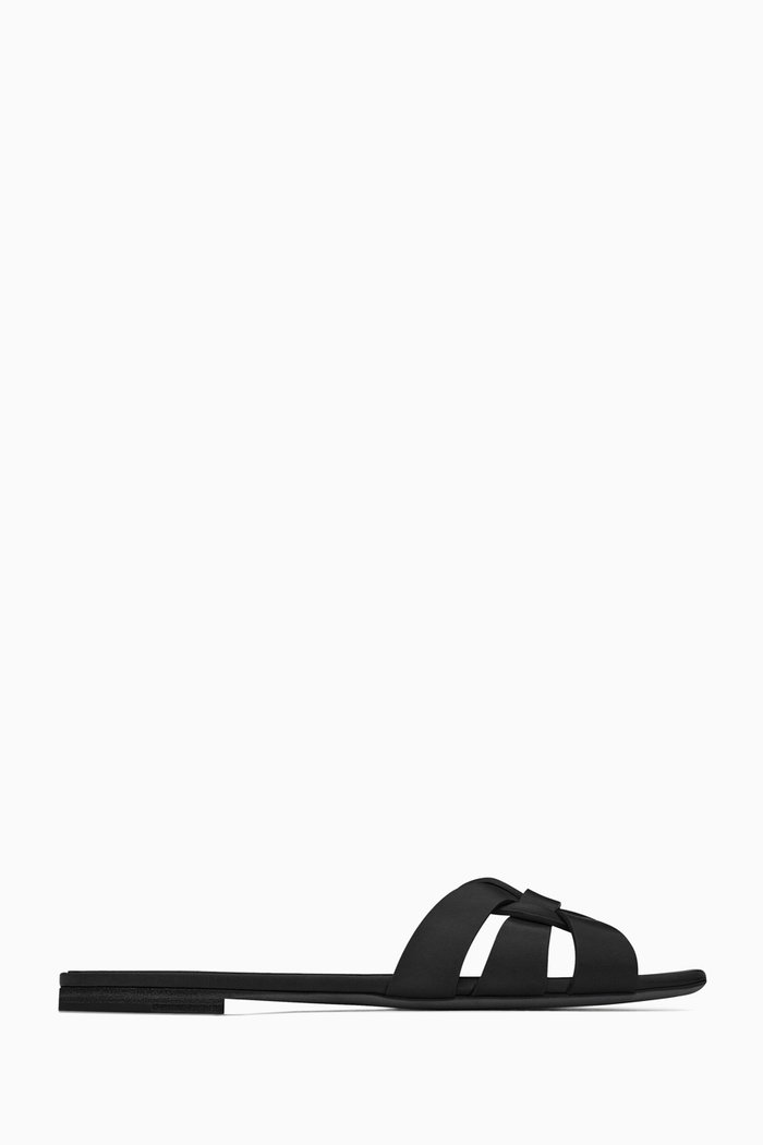 

Tribute Flat Sandals in Smooth Leather, Black