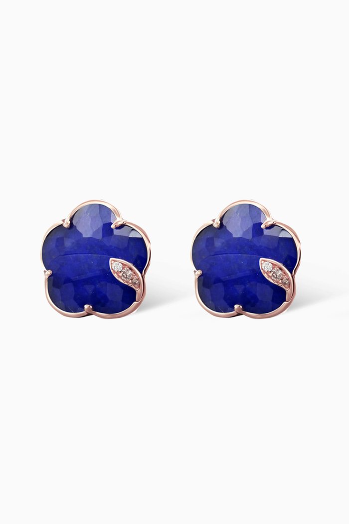 

Petit Jolie Earrings with Rock Crystal, Lapis Lazuli & Diamond in 18kt Rose Gold