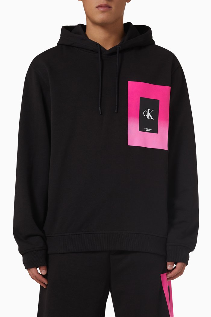 Logo-print Hoodie in Fleece, Black
