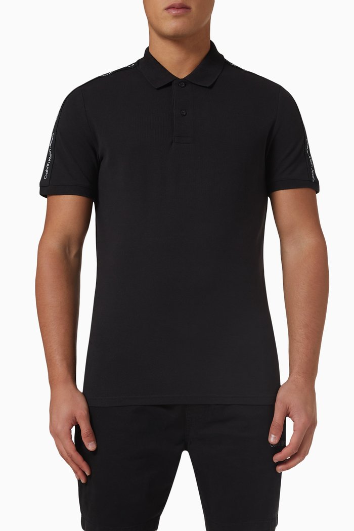 

Contrast Tape Polo T-Shirt in Cotton, Black