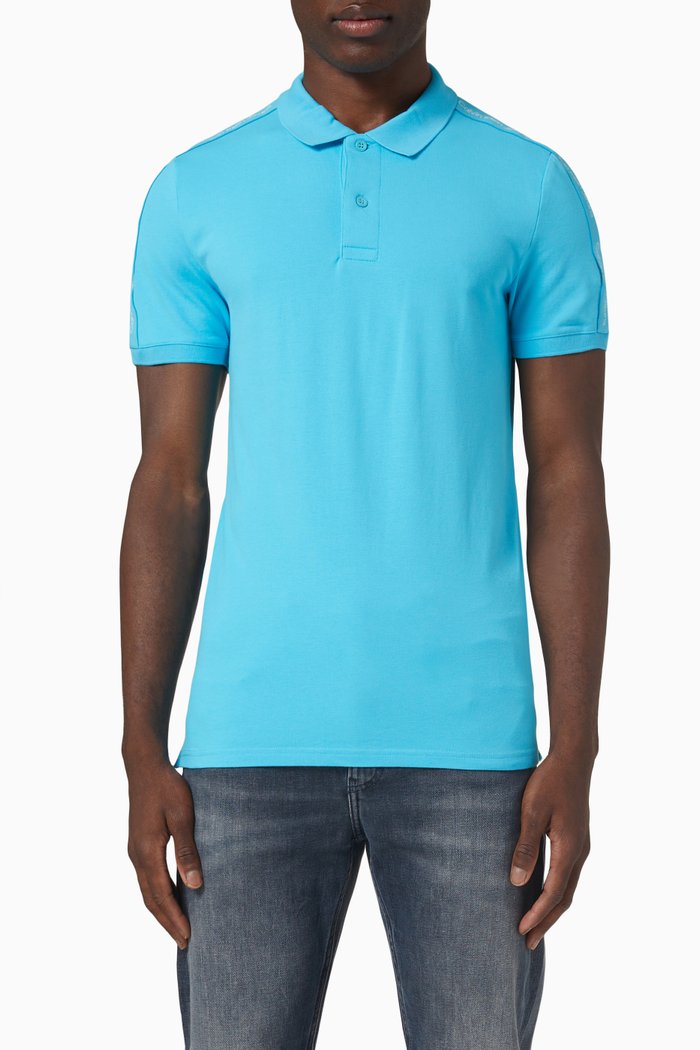 Contrast Tape Polo T-Shirt in Cotton, Blue