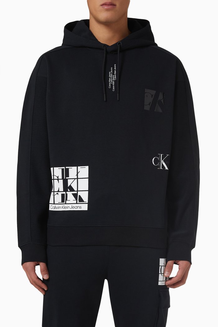 Logo-print Hoodie in Fleece, Black