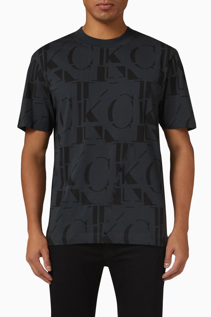 

Relaxed All-over Logo T-shirt in Cotton Jersey, Black
