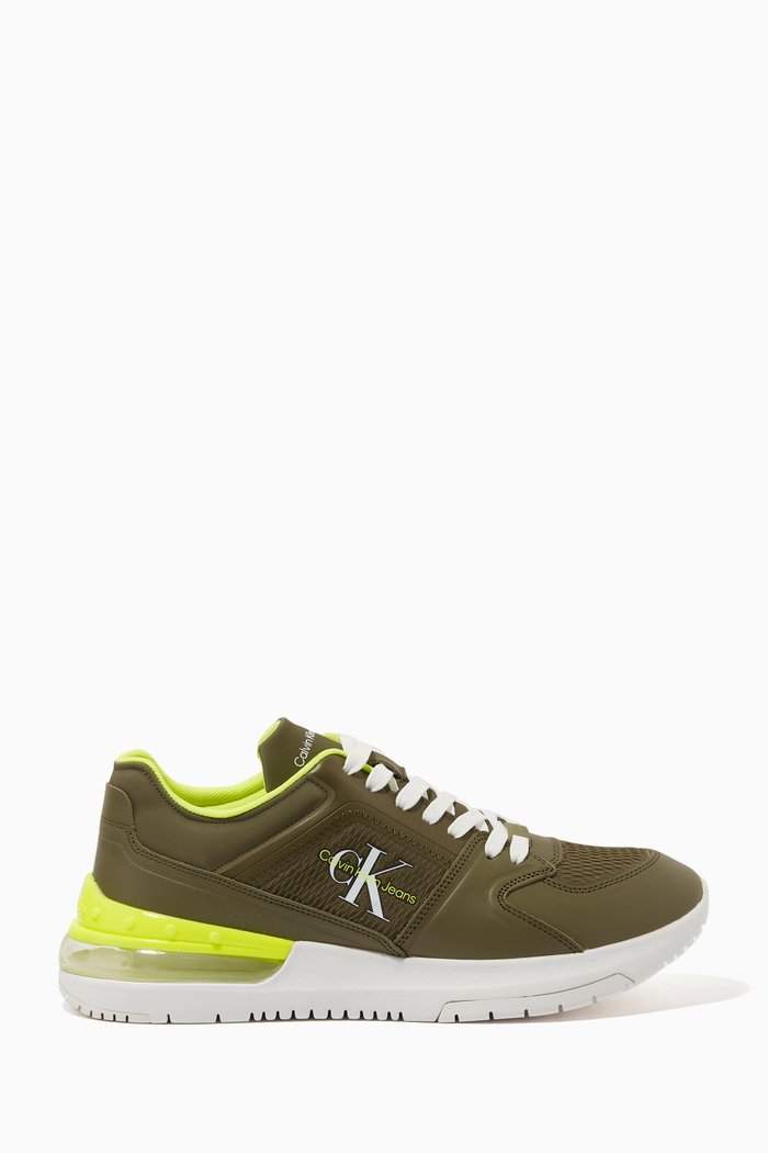 

Sporty Runner Comfair Sneakers in Knit Mesh & Leather, Green
