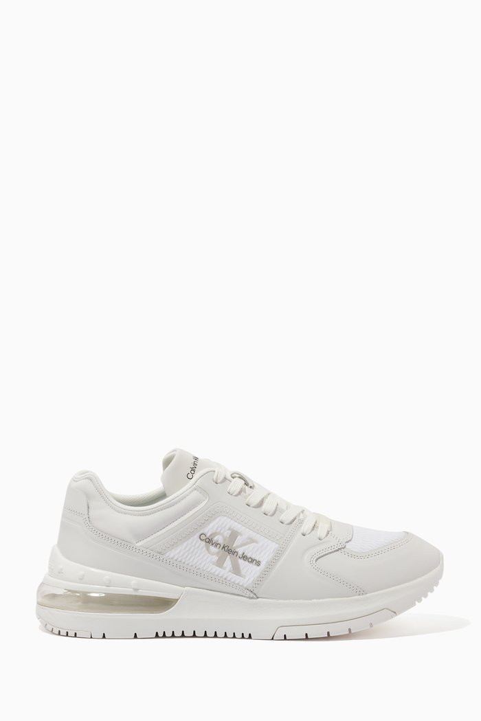 

Sporty Runner Comfair Sneakers in Knit Mesh & Leather, White