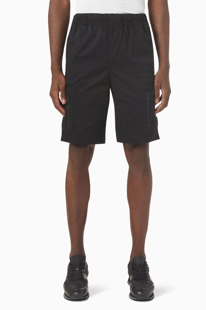 

Washed Cargo Shorts in Cotton, Black