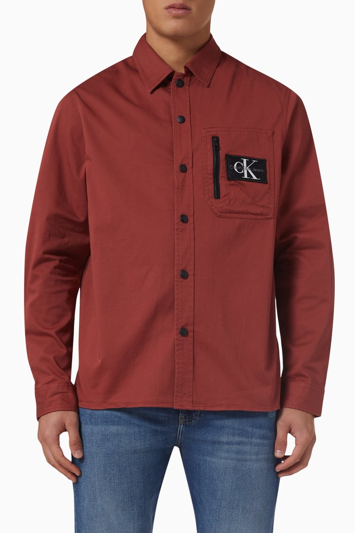 

Relaxed Utility Shirt Jacket in Cotton, Orange