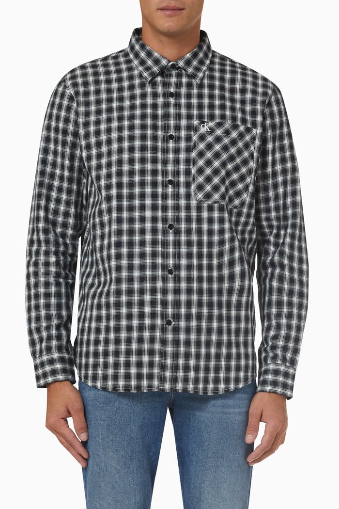Micro Check Shirt in Cotton, Black