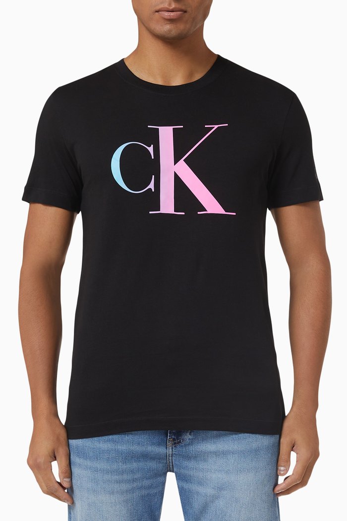 

Slim Monogram T-shirt in Organic Cotton Blend, Black